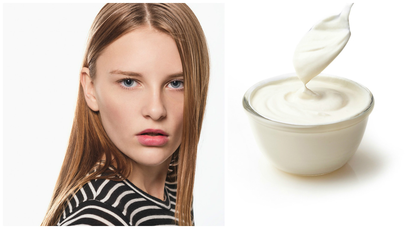 Лицо девушки и белая болтушка