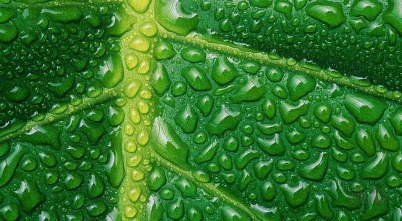 Лист каланхоэ с капельками росы