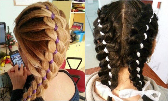 Косички с лентами на выпускной в саду